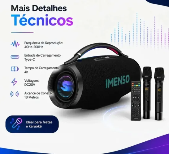 Caixa de som potente imenso x69a com 500w com 2 microfone sem fio Bluetooth pendreve