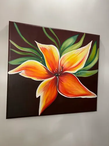 Tela pintada a mão- flor a óleo 