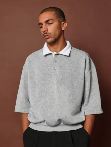 Polo Oversized Premium Cinza Minimalista Streetwear Tam G
