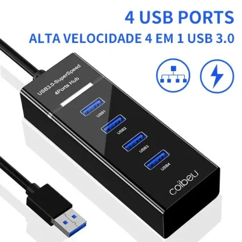 Hub Usb 3.0 4 Portas Expansor Rápido 5 Gbps Alta Velocidade. Aceito cartão. Entrega grátis