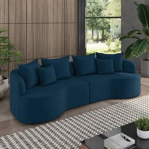 Sofá  Curvo Quito Azul Marinho 4 Lugares 270cm