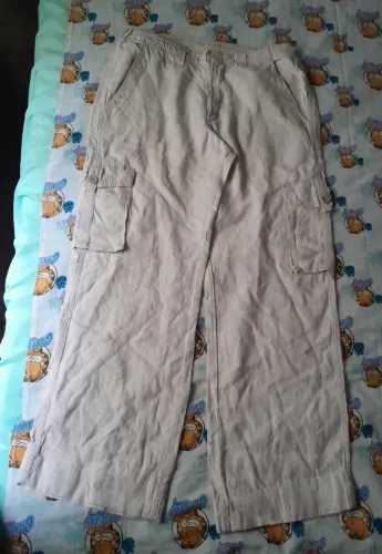 calça cargo zara linho bege m