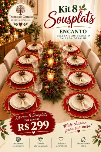 Sousplat de Natal em Crochê Luxo 8 lugares