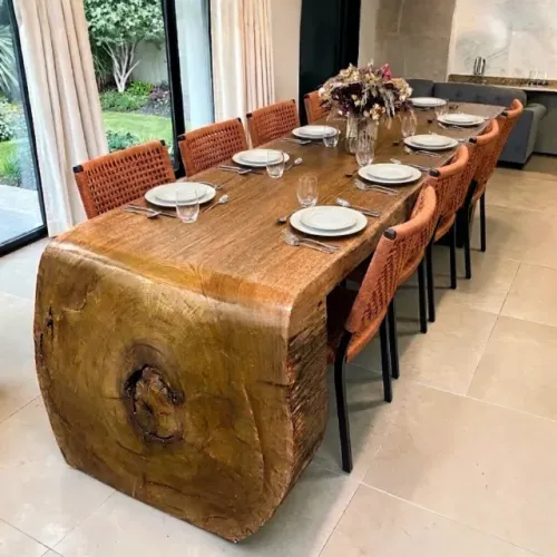 Mesa De Jantar Grande Tronco Cascata Em Madeira Maciça Curva Sem Emenda Nobre de Lei