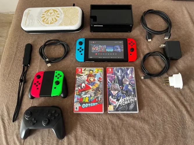 Nintendo Switch 1 Completo + 2 Jogos + Controles Extras