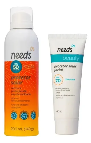 Kit Protetor Solar Needs Solar Needs Solar Em Aerossol 50FPS, Creme corporal 70FPS