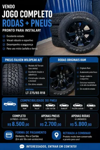 VENDO JOGO DE RODAS E PNEUS FALKEN WILDPEAK A/T (LT275/65/R18)