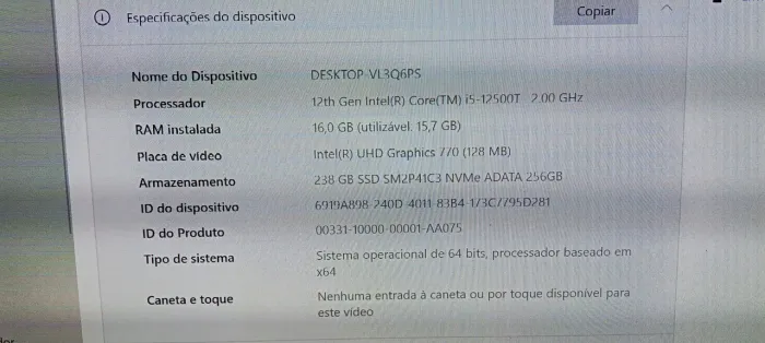 Mini Pc Dell Optiplex 3000 i5 12ª Ger RAM 16GB SSD NVME 256GB+1TB
