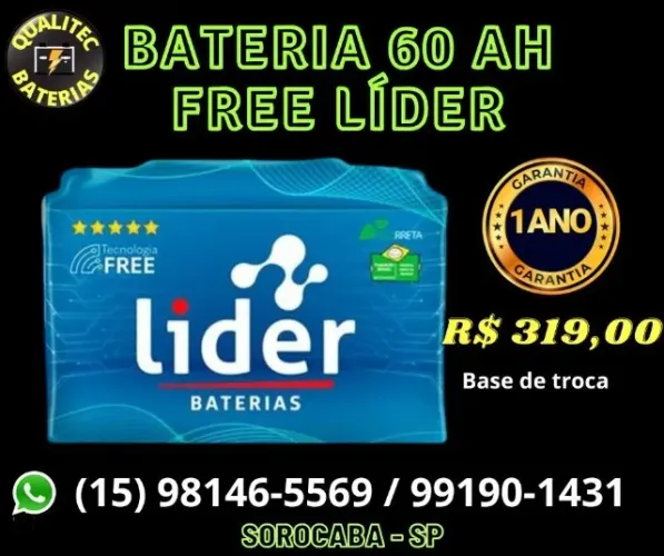 Bateria para carro 60 amperes free Lider em promoção !