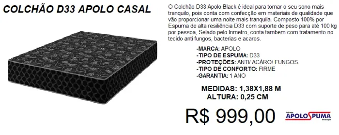 colchão de espuma D33 casal - entrega gratuita!