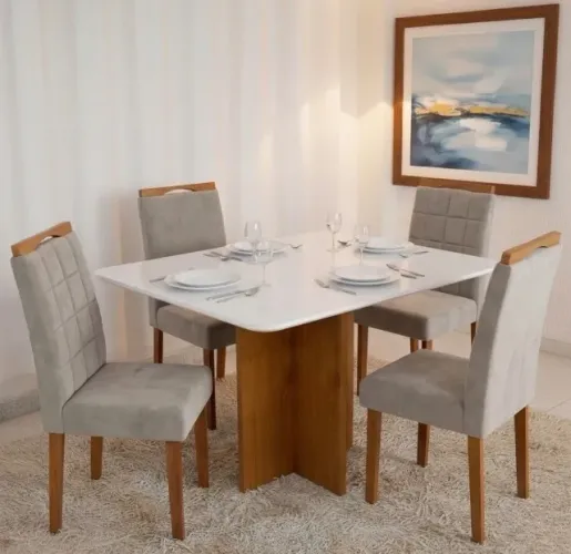 Conjunto de Jantar Siena 4 Lugares Cinamomo com Cadeiras em Veludo Bege