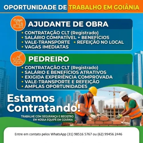 Contrata-se ajudante e pedreiro CLT