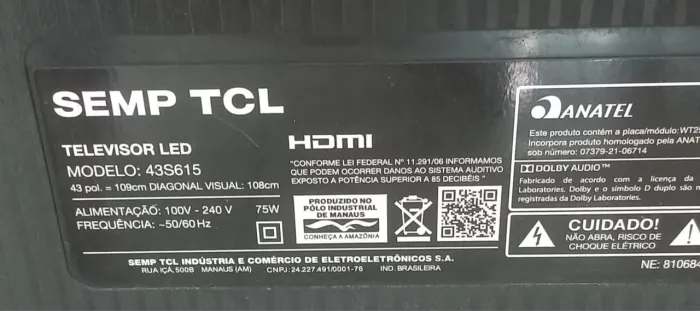 Tv TCL 43 polegadas tela com defeito