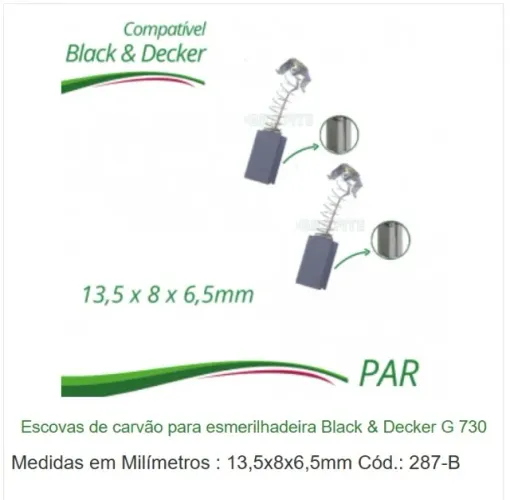 escovas de carvão para esmerilhadeira cód. 287-b g 730 tam 13,5x8x6,5mm