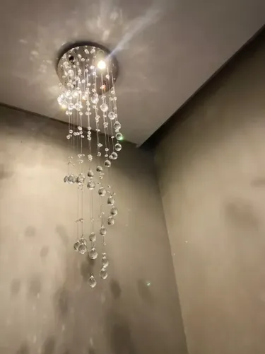 Lustre Espiral de Cristal K9 Legitimo para Sala de Jantar - Base 30cm Inox