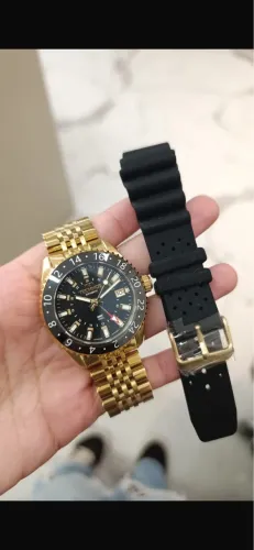 Relógio Technos Automático GMT Dourado Safira NH34 (Novo na Caixa / Kit Completo)