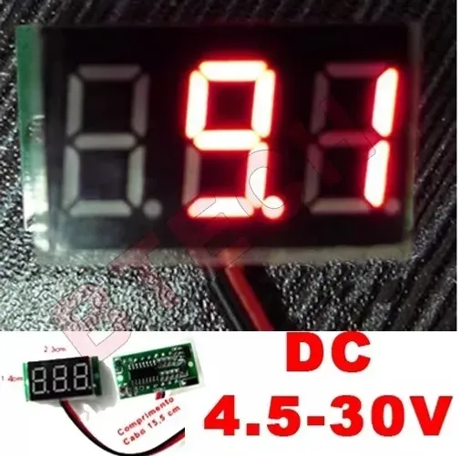 Voltímetro Digital LED DC 3,2V a 30V Painel Medidor de Tensão Bateroa Bancada Laboratorio 