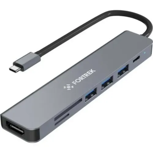 Hub Tipo c 7 Portas Fortrek Dc75 -Leitor Cartao - Usb -Hdmi 7 em 1 -Loja Coimbra Entrega