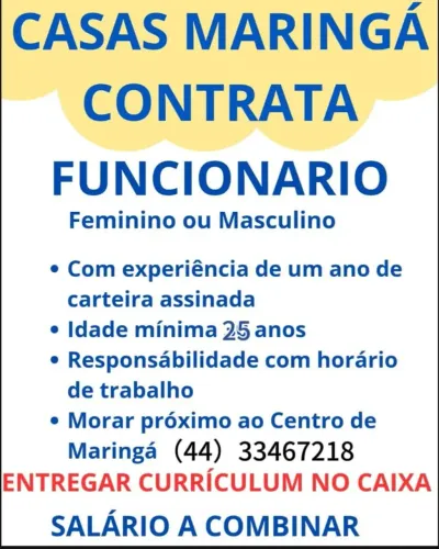 Casas Maringá está contratando moradores de Maringá