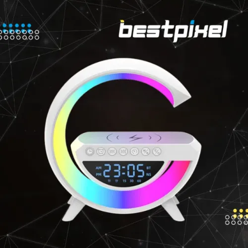 Luminária RGB G Speaker com Caixa de Som, Relógio e Carregador por Indução