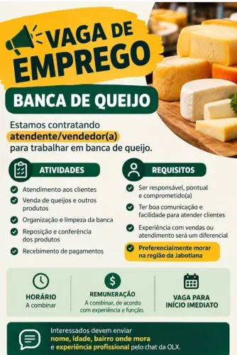 VAGA DE EMPREGO - BANCA DE QUEIJO