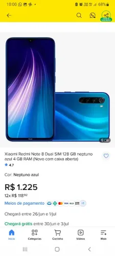 Redimi note 8 128 Gb preto.