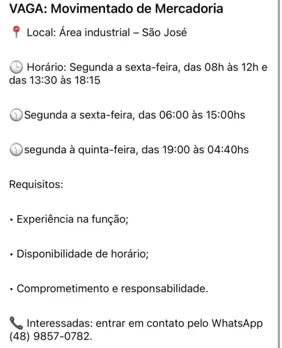 Vaga para movimentado de mercadoria