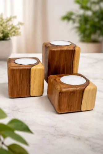 Portavelas artesanal. Suporte para velas. Feito 100% artesanal. Madeira maciça teca. Novo