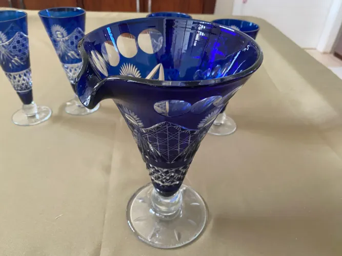 Conjunto de Servir em Cristal Doublé - Azul Cobalto (Magnífico)