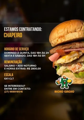 Contrata-se CHAPEIRO em lanchonete em Jardim da Penha