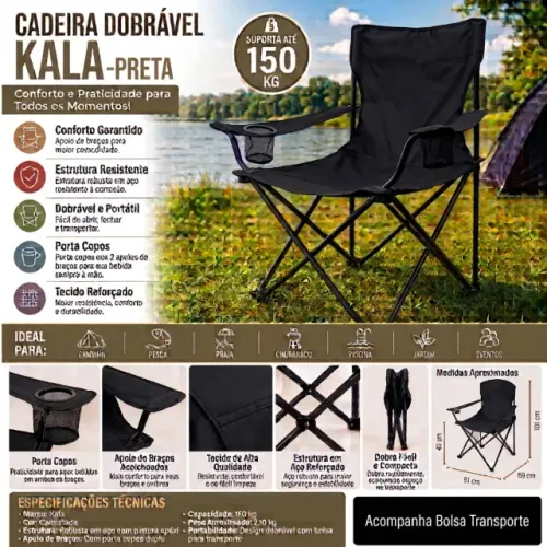 Cadeira Dobrável Pesca Suporta 150Kg.