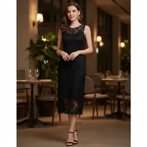 VESTIDO LONGO FESTA EM RENDA PRETO