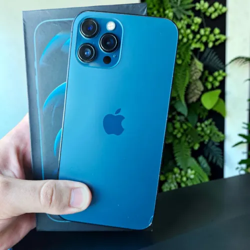 IPHONE 12 PRO MAX 512GB AZUL PACÍFICO + BATERIA NOVA + CAIXA + CARREGADOR + 7 CAPINHAS