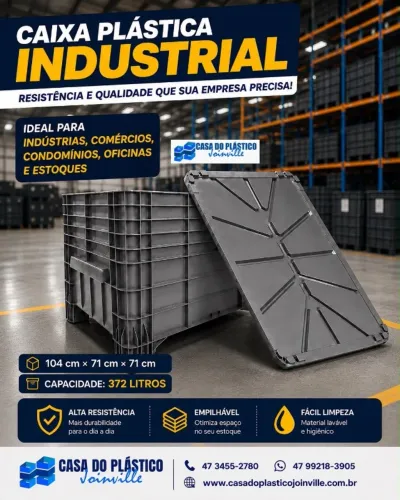 Caixa plastica Industrial 372lts cor preta R$526