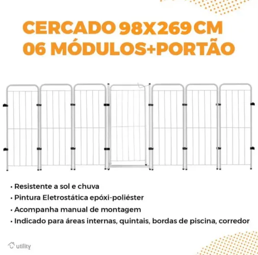 Cercado pet 98 cm de altura. 6 módulos e porta.