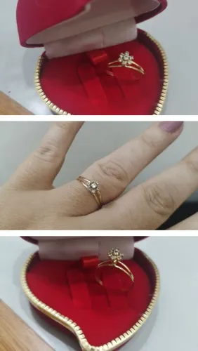 Anel de ouro 18k ,modelo chuveirinho com 7 pedras zircônia.Aro 16