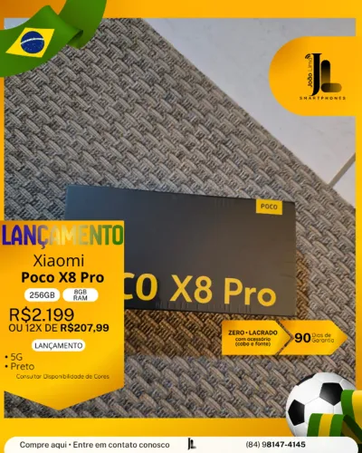POCO X8 PRO, 5G, 256GB, 8GB RAM, LACRADO(CABO E FONTE), LANÇAMENTO!