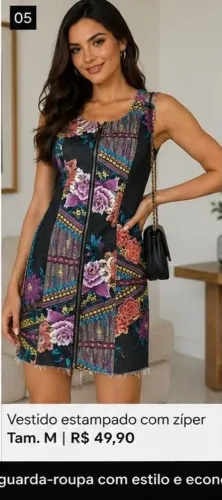 Vestido my favorite things jeans estampado floral zíper frontal regata desapego feminino 