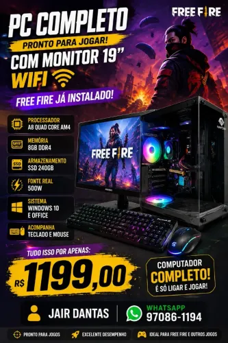 PC gamer completo ddr4 já com freefire e ssd