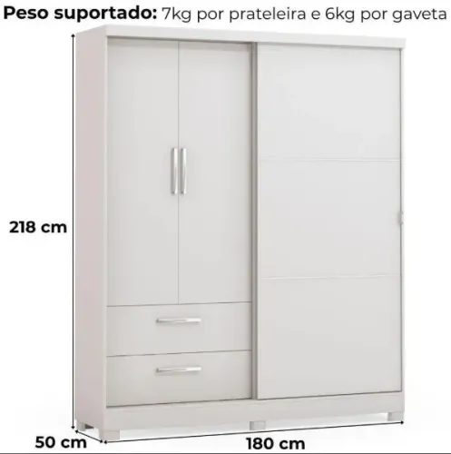 GUARDA ROUPA CASAL 3 PORTAS E 2 GAVETAS, BRANCO