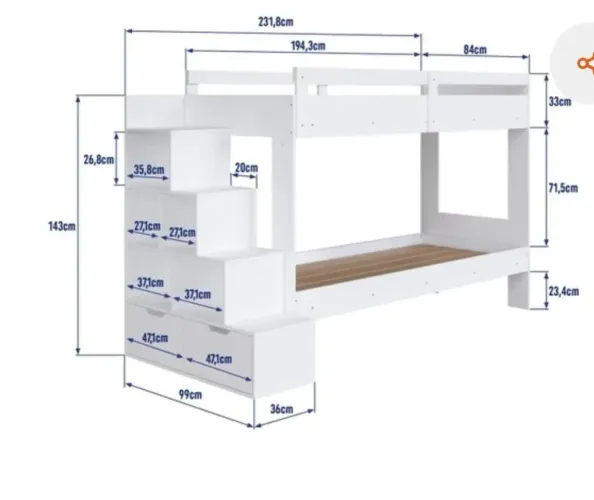 Cama beliche com nicho e gavetas