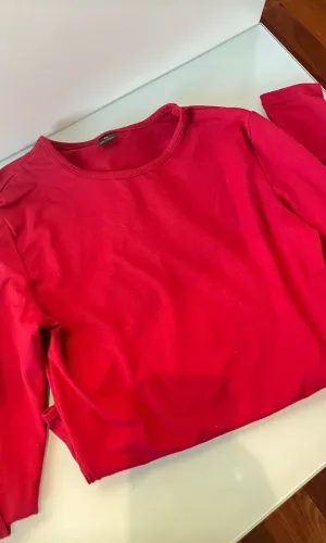 Body manga longa vermelho