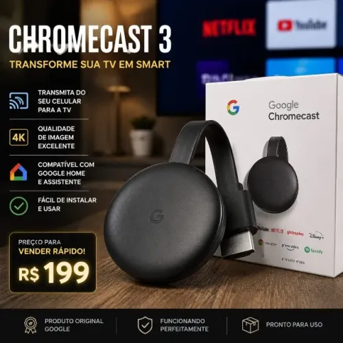 Chromecast 3 Original + Suporte 3d - R$ 230 *S/CAIXA