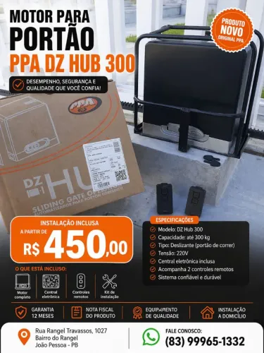 Motor para portão PPA DZ Hub 300kg CURTO KL 10SEG, Valor com Instalação Inclusa, FO2138201