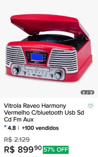 Rádio vitrola Raveo Harmony