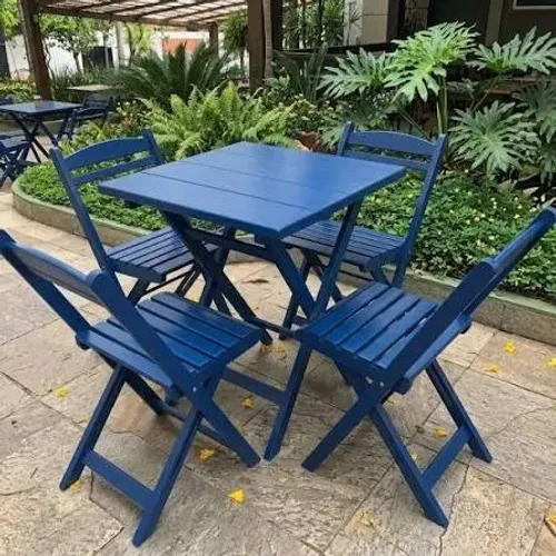 Mesa Dobrável Madeira + 4 cadeiras