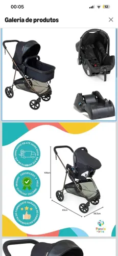 Carrinho de bebê e bebê conforto com base