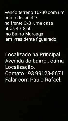 Vendo terreno com uma casa e um ponto de lanche na frente .