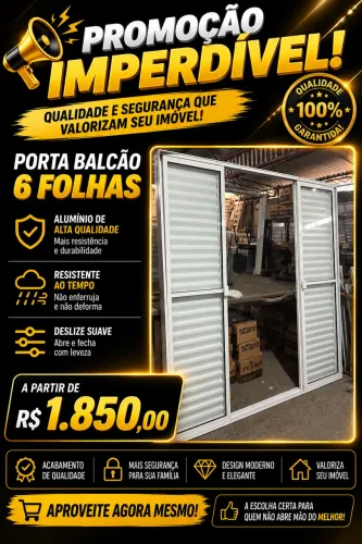 Promoção porta balcão 6f alumínio branco 