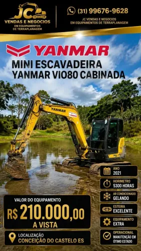 Mini escavadeira Yanmar Vio80 cabinada